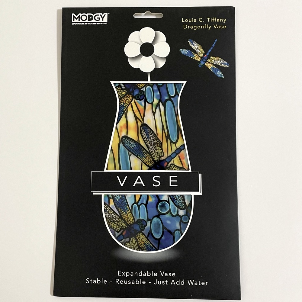 New MODGY Louis C. Tiffany Dragonfly Expandable Reusable Flower Vase